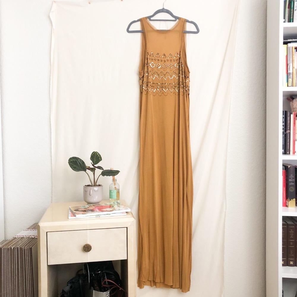 Free People Mustard Yellow Beaded Maxi Tunic Dress - Picture 1 of 7